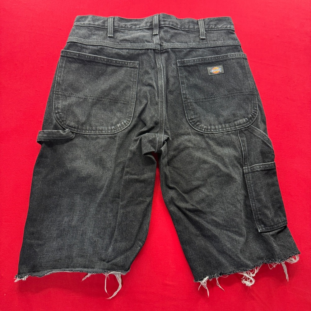 VTG STYLE Dickies Mens Black Denim Carpenter Cut Off Shorts HEM Workwear 32x11